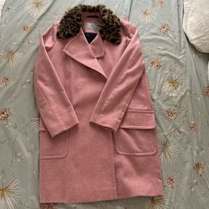 ASOS pink spring coat with fur collar